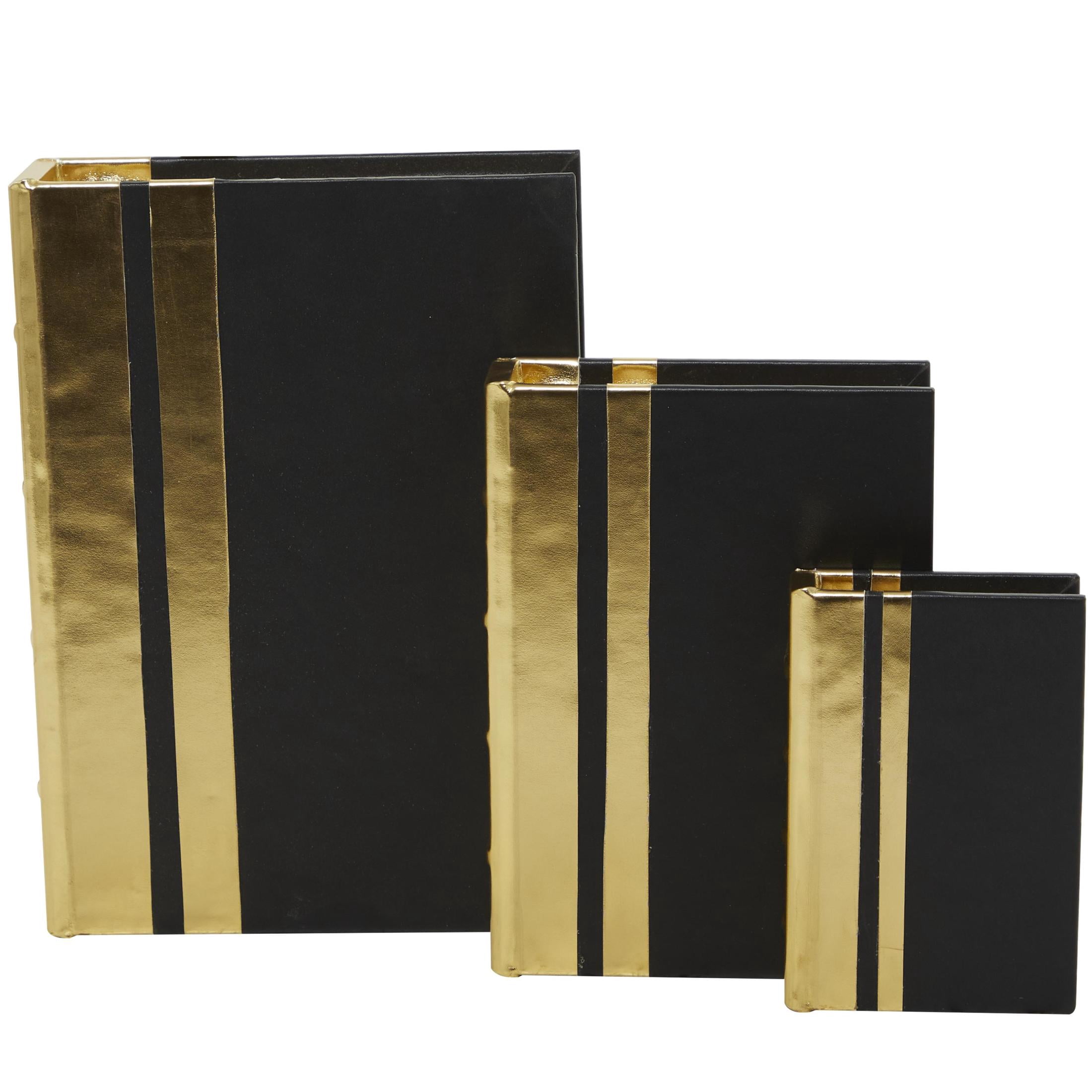 CosmoLiving by Cosmopolitan Metallic Faux Book Storage Gold Faux Leather Decorative Box, 3 Count