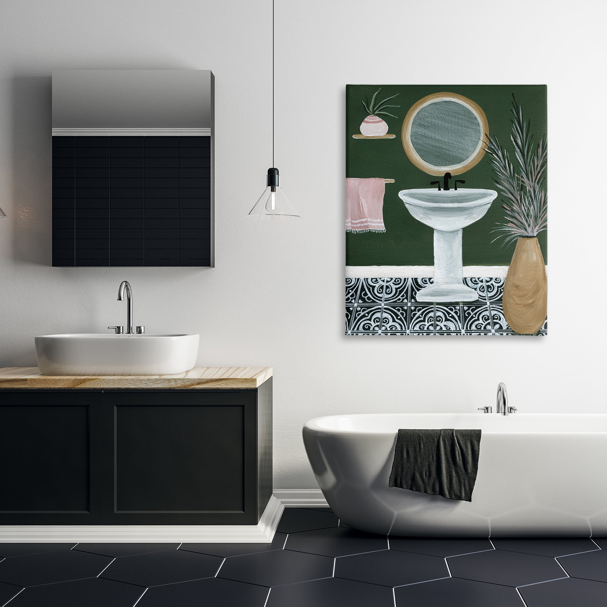 Stupell Industries Chic Green Bathroom Typography Painting Gallery Wrapped Canvas Art Print Wall Art, 36 x 48