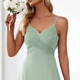 thumbnail image 3 of Women's Sage Green Pleated Chiffon Bridesmaid Long Dress with Straps, 3 of 6