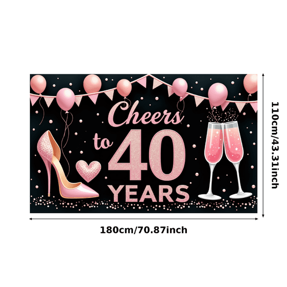 Elegant Design Cheers to 40th Birthday Anniversary Glitter Banner for Milestone Celebration Adult Party Decoration