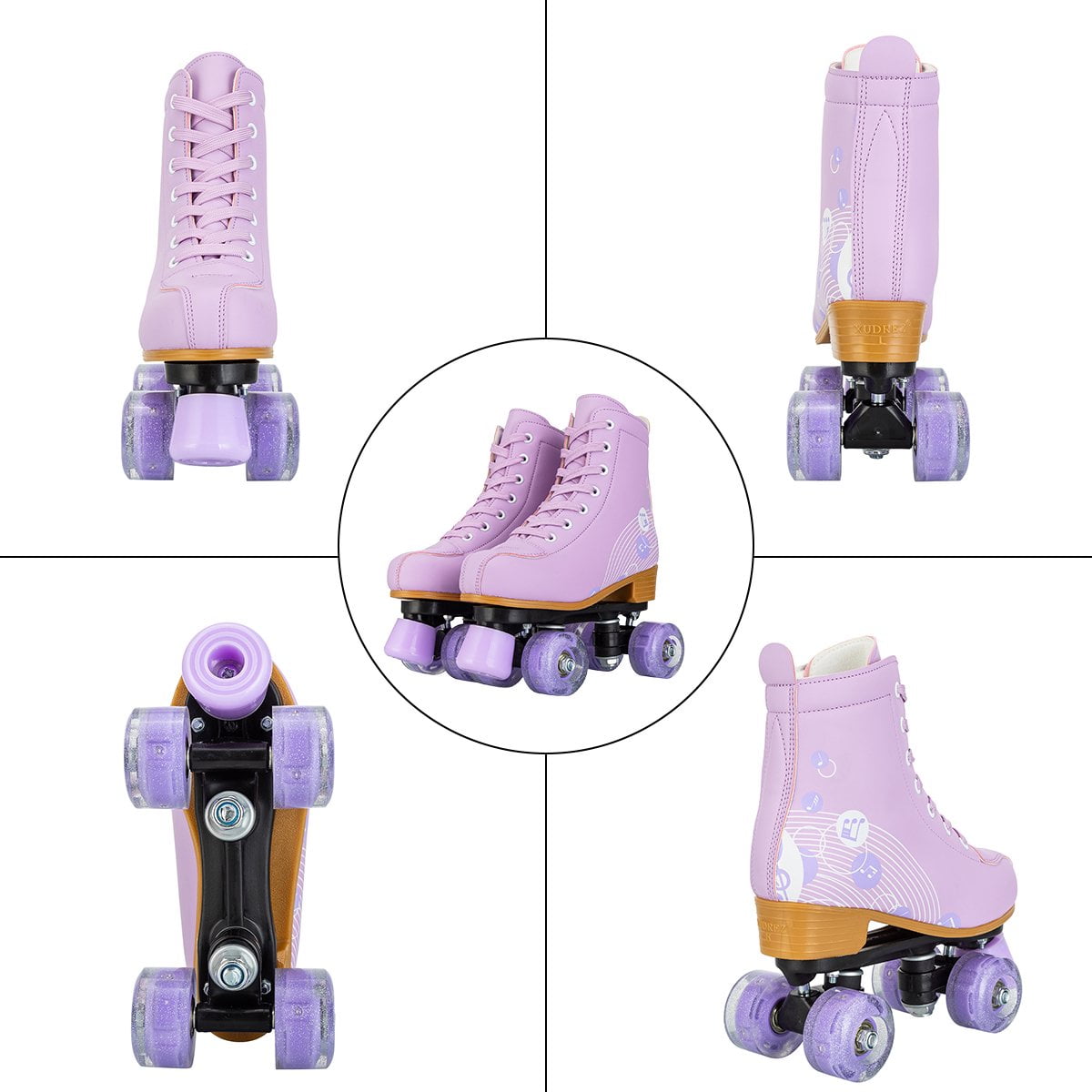 EONROACOO Teen Kids Roller Skates, Flashing Wheels Double-Row Quad Skates for Girls Boys(Purple, Youth 3)
