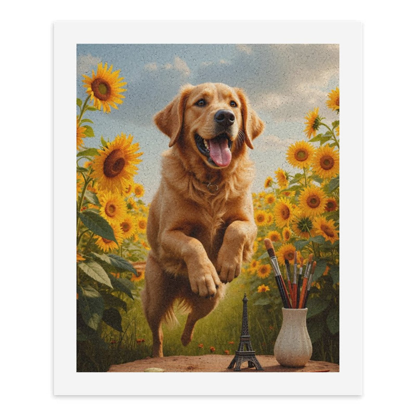 Paint By Numbers Kit for Adults Beginner - Dog Sunflowers Art Supplies Eiffel DIY Canvas Painting Kits for Adults, Frameless Paint By Number for Adults for Home Wall Decor 16x20 Inch