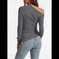 thumbnail image 4 of Blusas de Mujer con Hombros Descubiertos, Elegantes, de Larga, Asimétricas, Ajustadas, para Salir, de Otoño, con Frunces. Gris Oscuro XL, 4 of 7