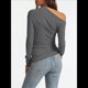 thumbnail image 4 of Blusas de Mujer con Hombros Descubiertos, Elegantes, de Larga, Asimétricas, Ajustadas, para Salir, de Otoño, con Frunces. Gris Oscuro L, 4 of 7
