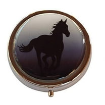 Horse Silhouette Round Three Section Pocket Travel Pill Box Medicine Case