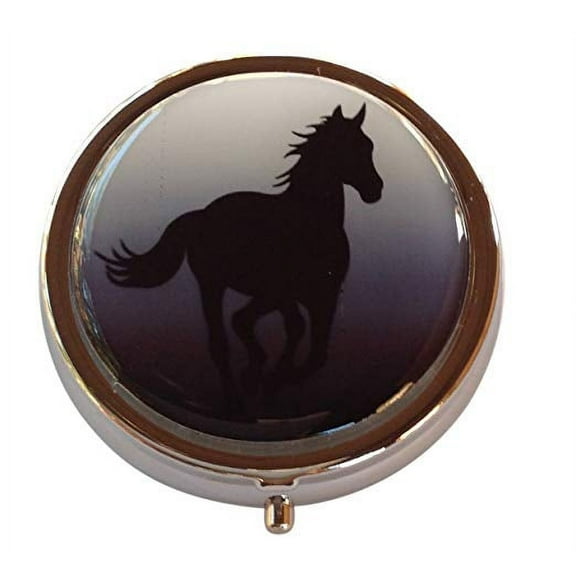 Horse Silhouette Round Three Section Pocket Travel Pill Box Medicine Case