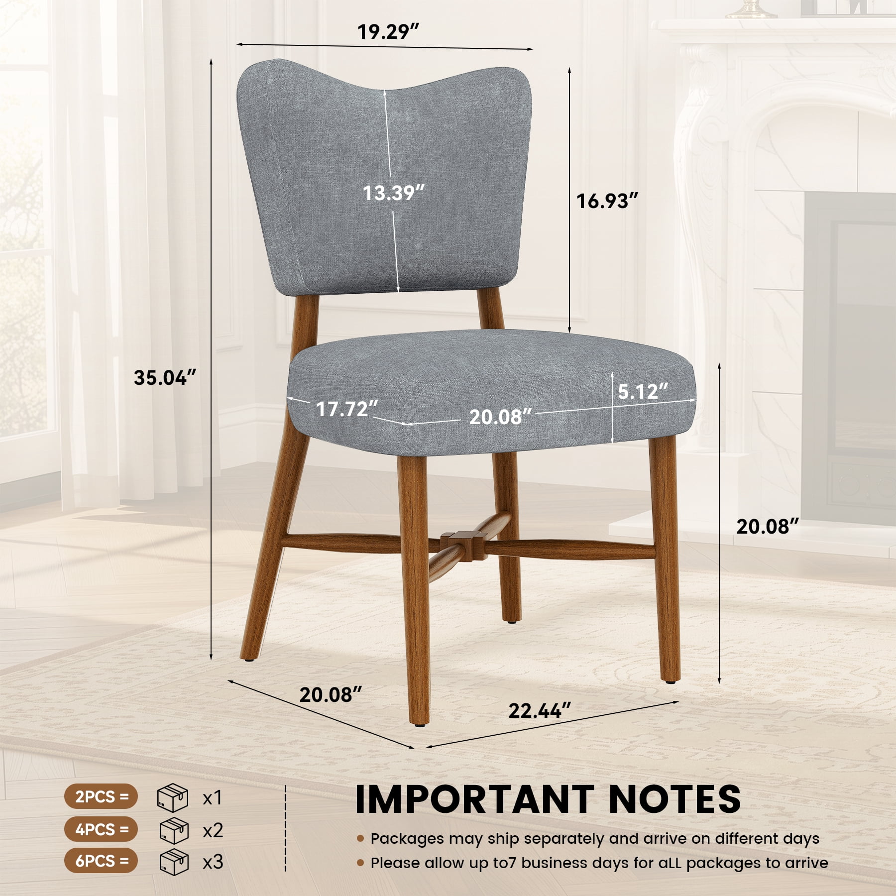 MOONMISS Upholstered Dining Chairs(Set of 2), Modern Farmhouse Accent Chairs with Solid Wood Legs, Fabric Kitchen & Dining Room Chairs,Gray