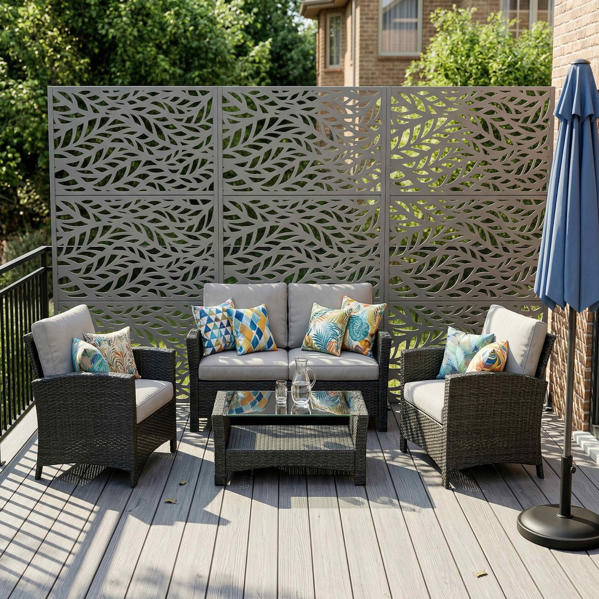 MAYEERTY Grey Rectangular Galvanized Metal Privacy Screen, Outdoor Garden Patio, 72×35×16in, 3 Panels