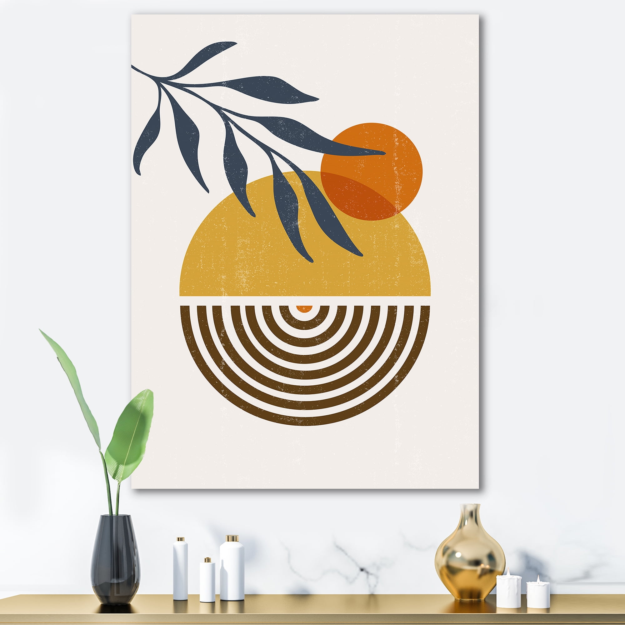 Abstract Shapes With Botanical Minimalist Leaf IV 16 in x 32 in Painting Canvas Art Print, by Designart