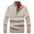thumbnail image 2 of Vedolay Turtleneck Men Casual Solid Pullover Plush Tops Sweater Beige,3XL, 2 of 5