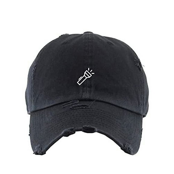 Flashlight Vintage Baseball Cap Embroidered Cotton Adjustable Distressed Dad Hat Brush Black