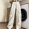 thumbnail image 2 of Idoravan Jeans for Women Trendy Women's Vintage Denim Pants Vintage Wide Leg Denim Straight Barrel Workwear Pants, 2 of 4