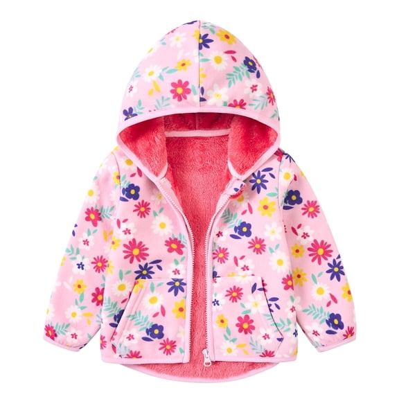 Aideaone Toddler Fleece Jacket Zip up Baby Boys Girls Hooded Winter Coat Long Sleeve Kids Thick Warm Outerwear