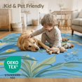 thumbnail image 4 of ODIKA 4'x6' Blue Cobalt Tropical Aviary and Flora Washable Area Rug Elegant Botanicals with Exotic Birds Illustration for Home Office, Under Desk, Non-Slip Chair-Friendly, Flatwoven, 4 of 7