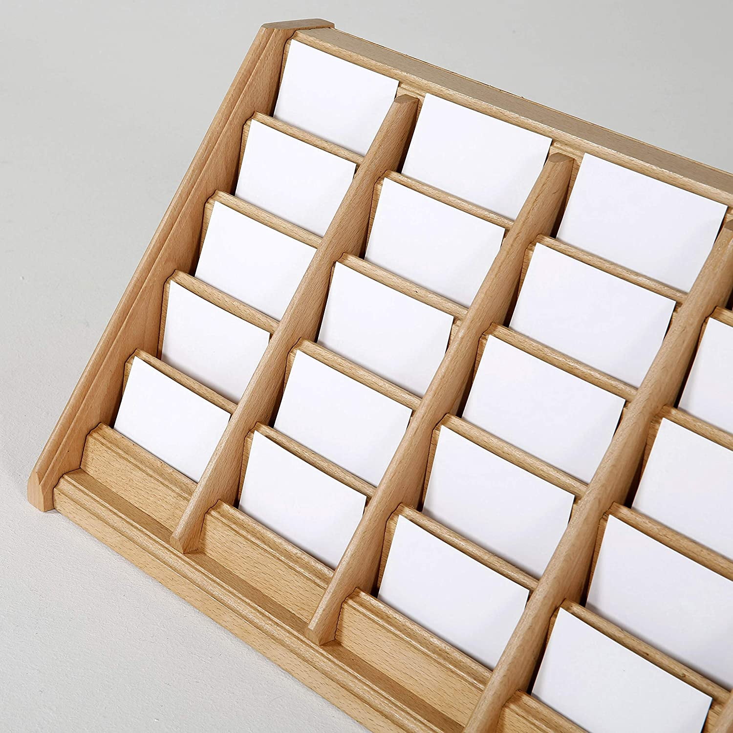 M&T Displays 5 Tiered Natural Wood Business Card Holder 25 Pockets - Desktop Organizer for Office