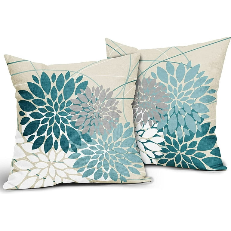 Modern Throw Pillows Teal Gray Turquoise Blue and White Decor