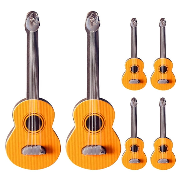 KAKOWELY guitar prop 6pcs Miniature Guitar Model Musical Instrument Ornament for Dollhouse Furniture Display and Music Room Decor2.6"X0.91"X0.28"