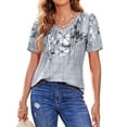 thumbnail image 3 of Fantaslook Blouses for Women Dressy Casual V Neck Pleated Tunic Tops Summer Short Sleeve Boho Shirts, 3 of 7