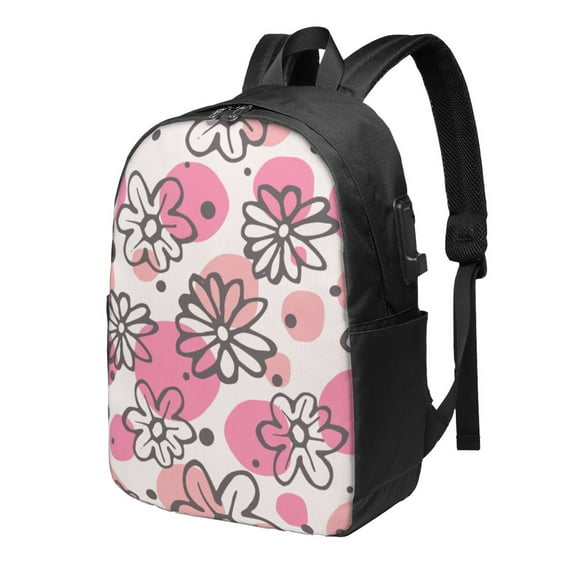 YFYANG 17" Laptop Backpack, Pastel Flower Geometry Fashion Travel Work Backpack with USB and Headphone Cable Interface for Men and Women