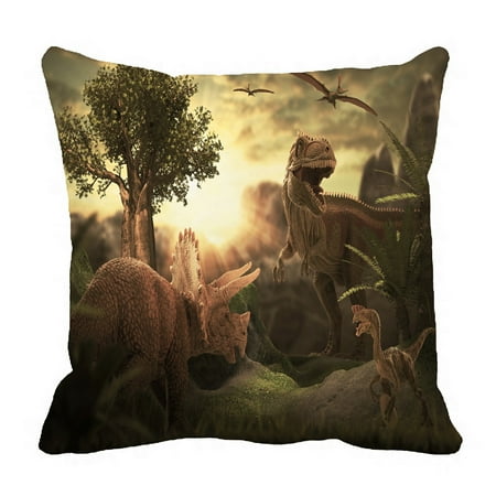 ECZJNT scene of the giant dinosaur destroy the park Pillow Case Pillow Cover Cushion Cover 18x18 Inch