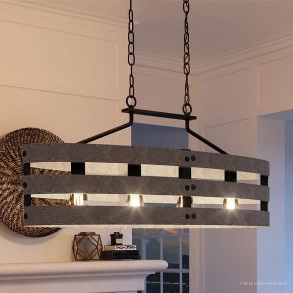 Urban Ambiance Luxury Farmhouse Chandelier, Size: 17"H x 38-1/2"W, with Urban Industrial Style Elements, Charcoal Finish, UHP2476