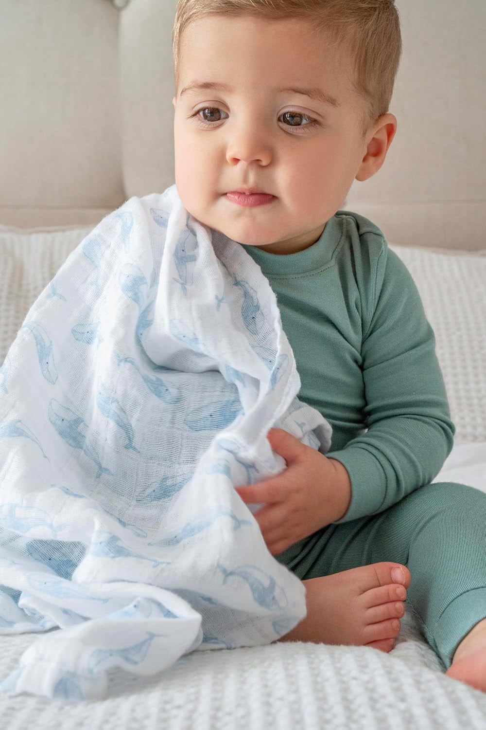 aden + anais Organic Cotton Muslin Swaddle Blanket, Blue Oceanic, Unisex, 4-Pack