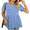 Pale Blue Flowers, variant on JuneFish Women's Summer Short Sleeve Tunic Tops Pleated Casual V-Neck Blouse