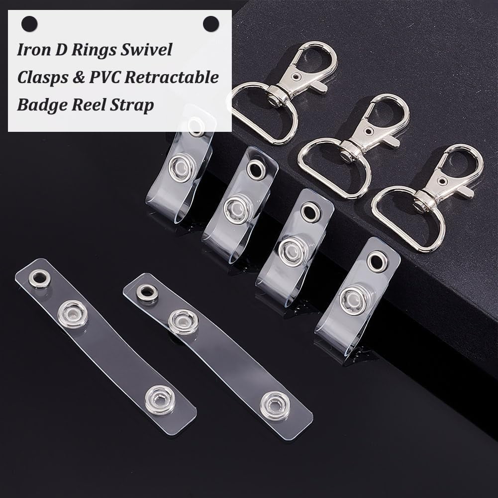 50Pcs Plastic Keychain Clips with 50Pcs Badge Holder Strap D Rings Swivel Lobster Clasps with Plastic Badge Holder Strap with Snap Eyelet Hole for DIY Crafts Key Chain Key Rings Metal Platinum