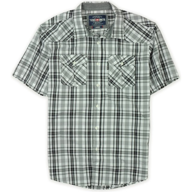 Ecko Unltd. Camisa Mercer Ss Woven Plaid Button Up para hombre, gris, grande