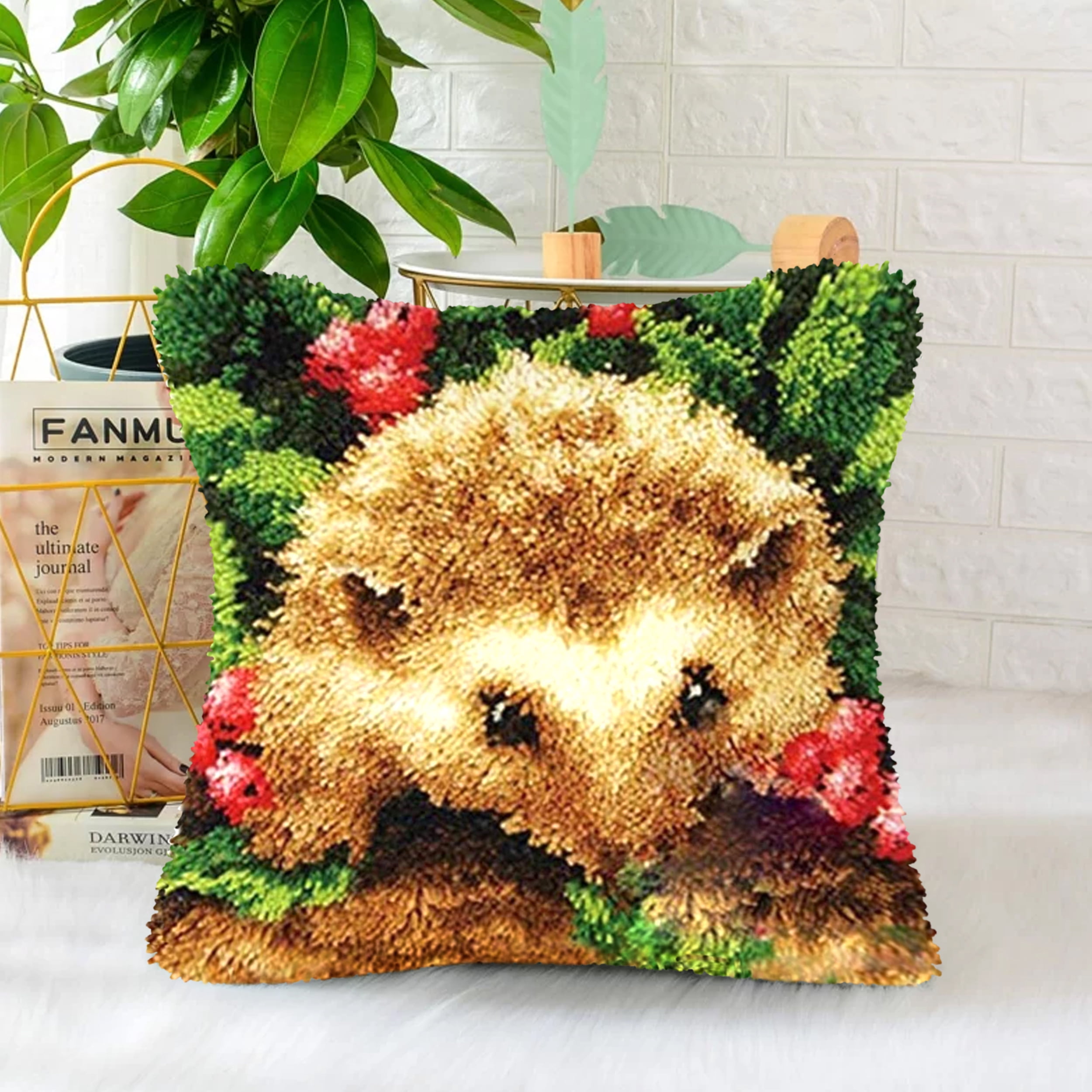 Latch Hook Pillow Kits for Adults pillow,latch hook pillow kits,Fox And Wolf Embroidery Creative Craft Home Decor Ideal for Learning Pillow Making 43×43cm/17*17in