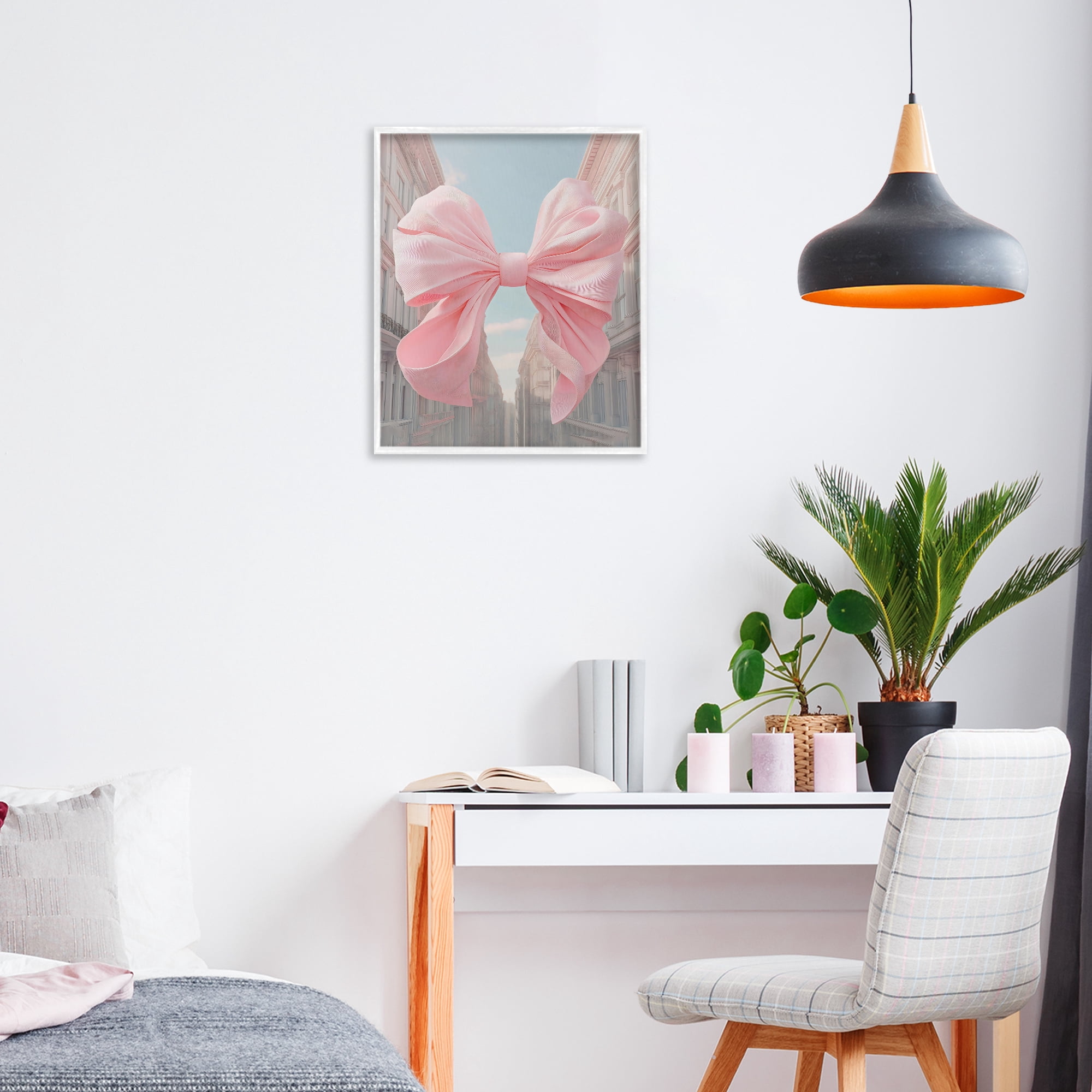 Stupell Industries Pink Bow over City Street White Framed Giclee Art, design by The Prints Vibe