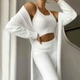 thumbnail image 2 of FAIWAD Women's Fuzzy 3 Piece Suit Outfit Open Front Cardigan Crop Tank Tops Straight Leg Pants Lounge Sets, 2 of 4