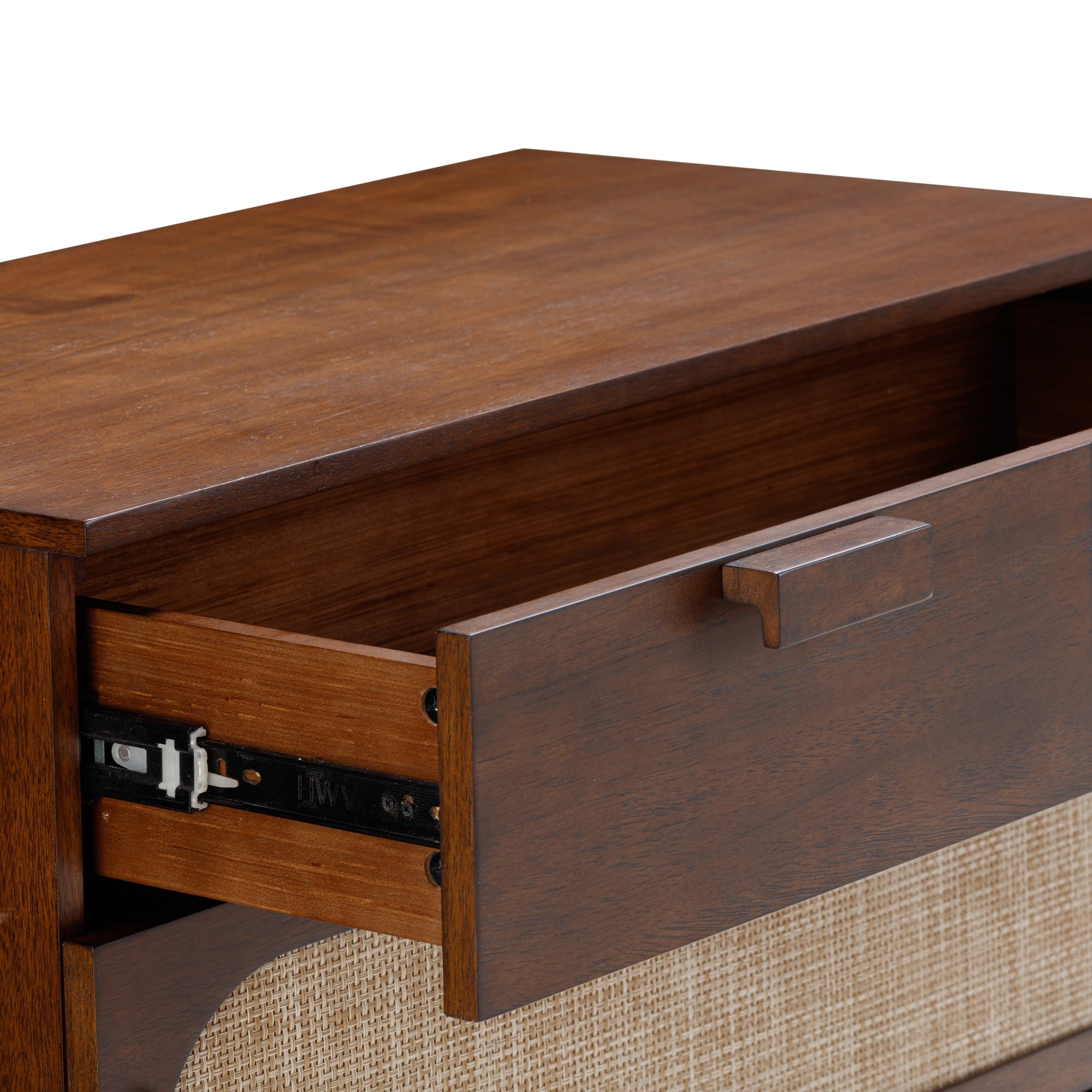 Nathan James Paxton Mid-Century Modern Dresser for Bedroom, 3-Drawer Dresser with Solid Wood Frame and Textilene Rattan Accent, Dark Walnut