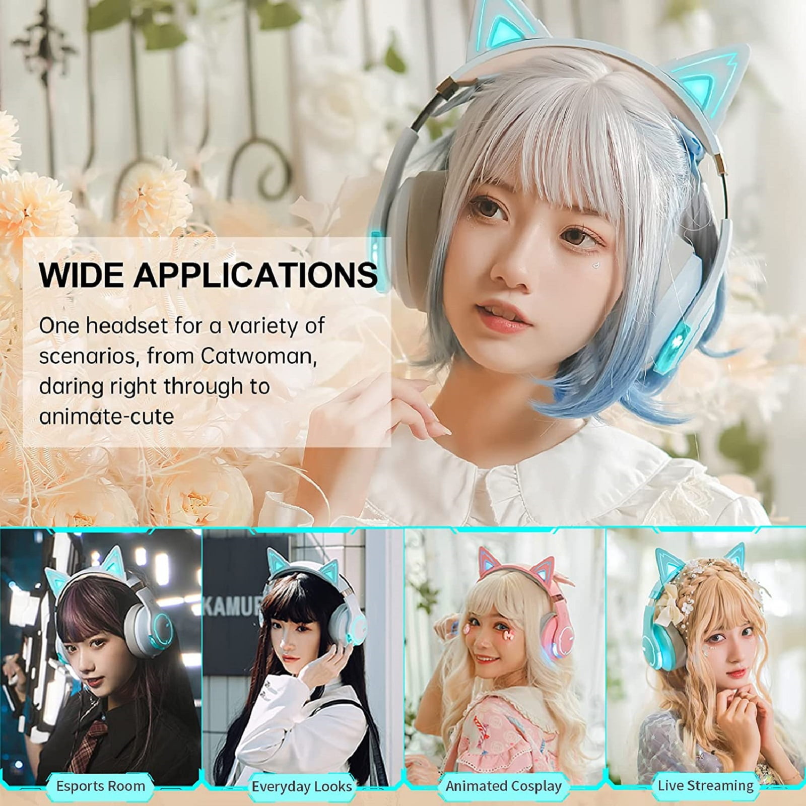 Restored Edifier G5BT CAT Wireless Bluetooth Wired Cat Ear Gaming Headset with Mic - Sky Blue - Certified Refurbished