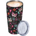 thumbnail image 6 of Day of The Dead Cat Kitten Sugar Skull 20 oz Tumbler with Lids and Straws Stainless Steel Vacuum Coffee Mug for Car Home Office Outdoor Travel., 6 of 7