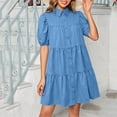 thumbnail image 5 of Dolkfu Mini Womens Summer&Fall Dresses Short Sleeve Blue Retro Collared Dresses Relaxed Fit Modern Solid Refined Shirt Dress Blue,Xxl, 5 of 5