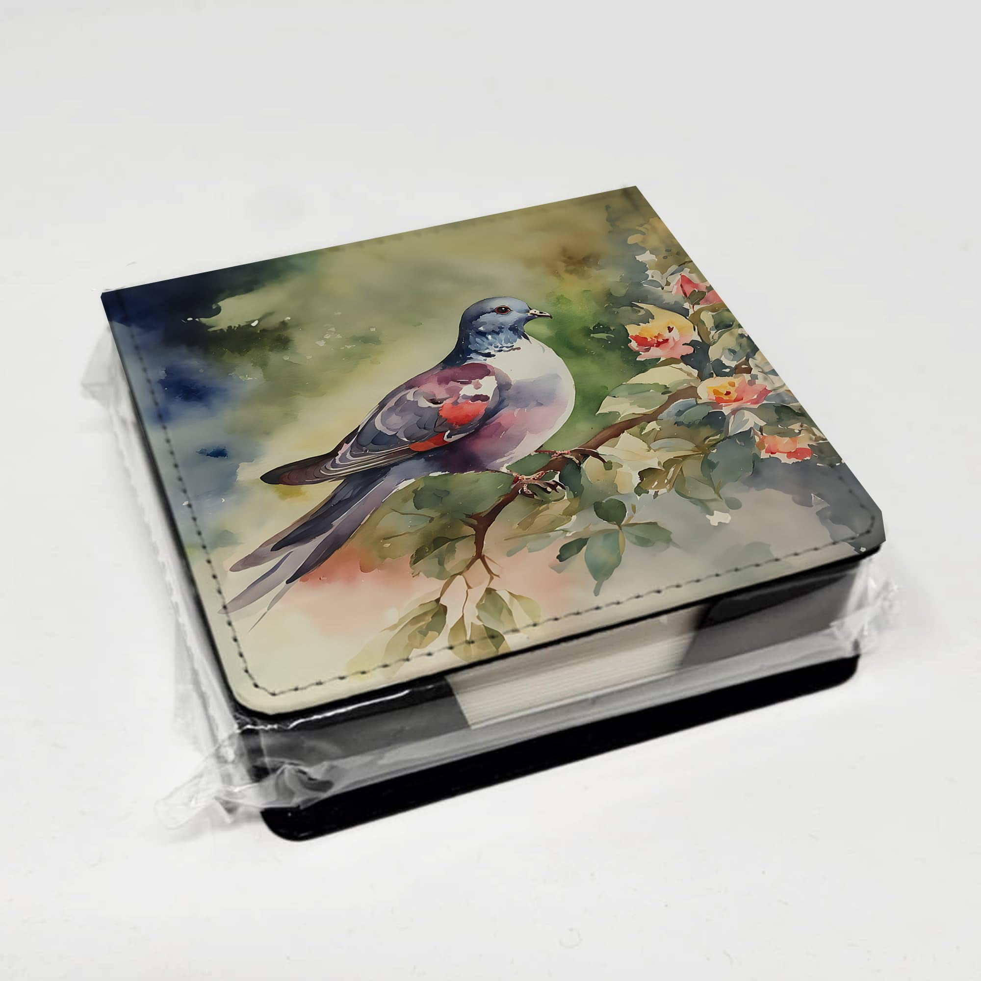 Caroline's Treasures Pigeon PU Leather Note Paper Holder with Artist-Designed Cover, Desk Accessory, Office Gift