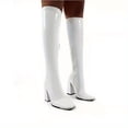 thumbnail image 1 of Women's Candy Color Block Heeled Boots, Fashion Square Toe Side Zipper Boots, Stylish Dress Boots, 1 of 5