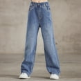thumbnail image 3 of LYMAYTER Kids Girls Jeans Youth Stretch Wide Leg Pants Leisure Denim Trousers for 1-5T, 3 of 7