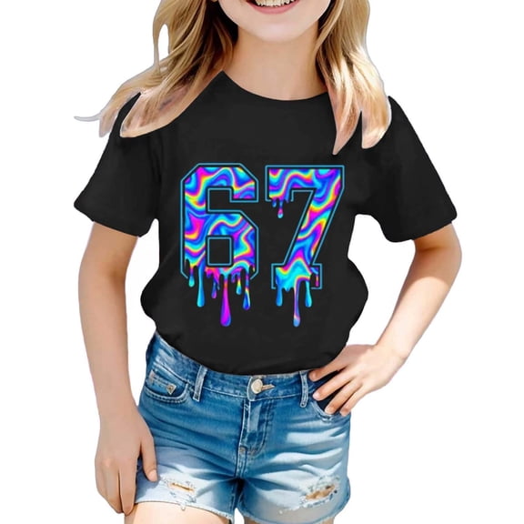 Afdoent Boys And Girls 67 Funny Number T Shirt Summer Short Sleeve Crew Neck Top T-Shirts 3-4 Years