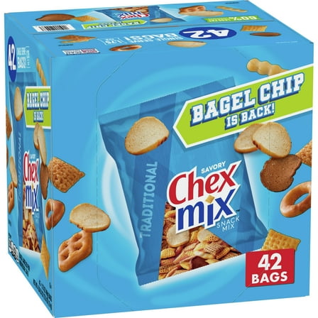 Chex Mix Snack Mix, Traditional, Savory Snack Bags, 1.75 oz, 42 ct