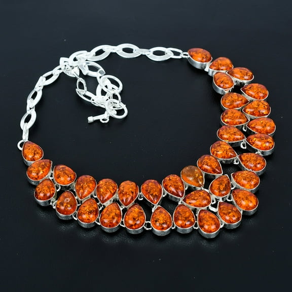 Baltic Amber Pear Gemstone 925 Sterling Silver Gift Jewelry Necklace 18" VJ 1027