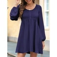 thumbnail image 4 of Women'S Casual Dresses Smocked Crewneck Button Up Long Sleeve Waist A-Line Mini Dress Navy Blue XXL, 4 of 8