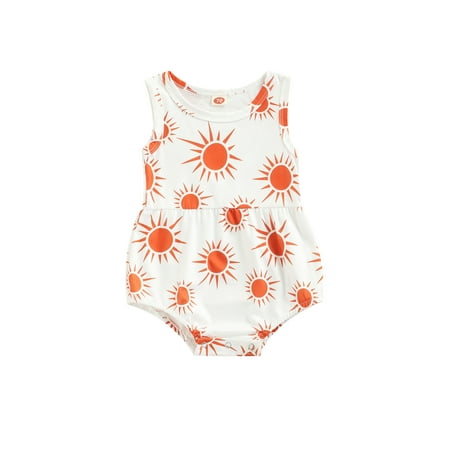 

IZhansean Newborn Neutral Infant Baby Boy Girl Summer Onesies Clothes Sleeveless Sun Printed Snap Romper Babysuit White 3-6 Months