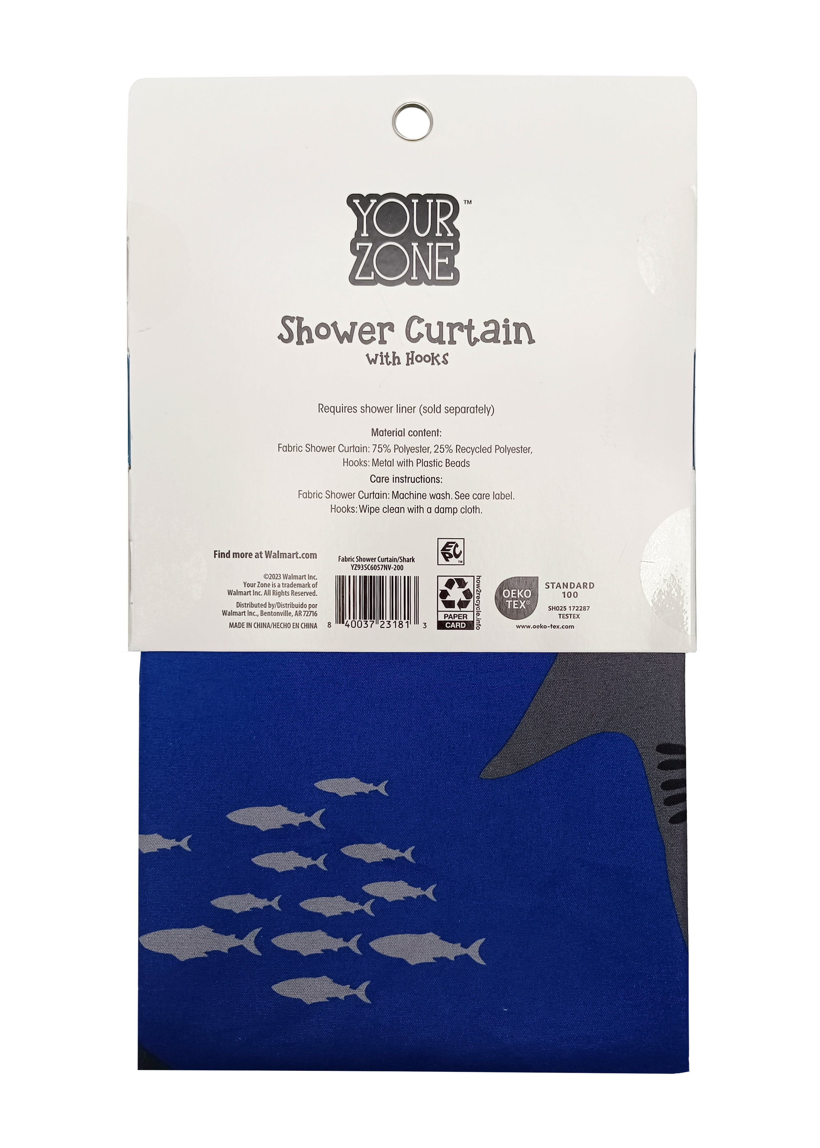 Your Zone Kids Navy Shark Shower Curtain with Hooks