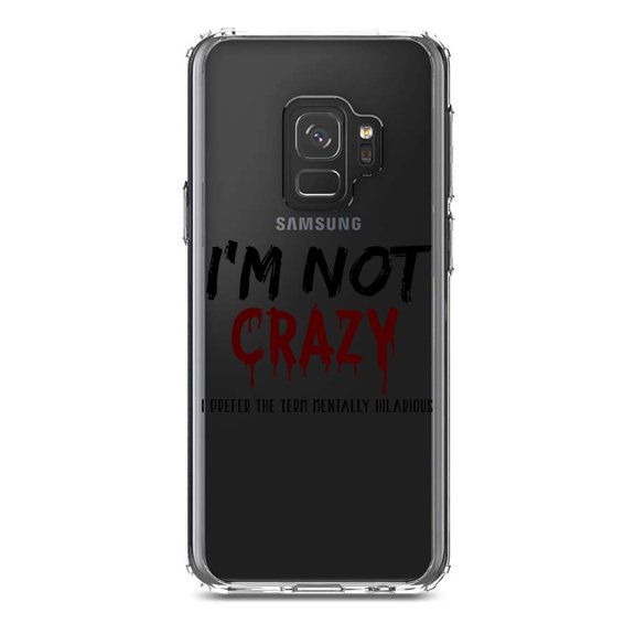 DistinctInk Clear Shockproof Hybrid Case for Samsung Galaxy S9 (5.8" Screen) - TPU Bumper Acrylic Back Tempered Glass Screen Protector - I'm Not crazy I Prefer the Term Mentally Hilarious