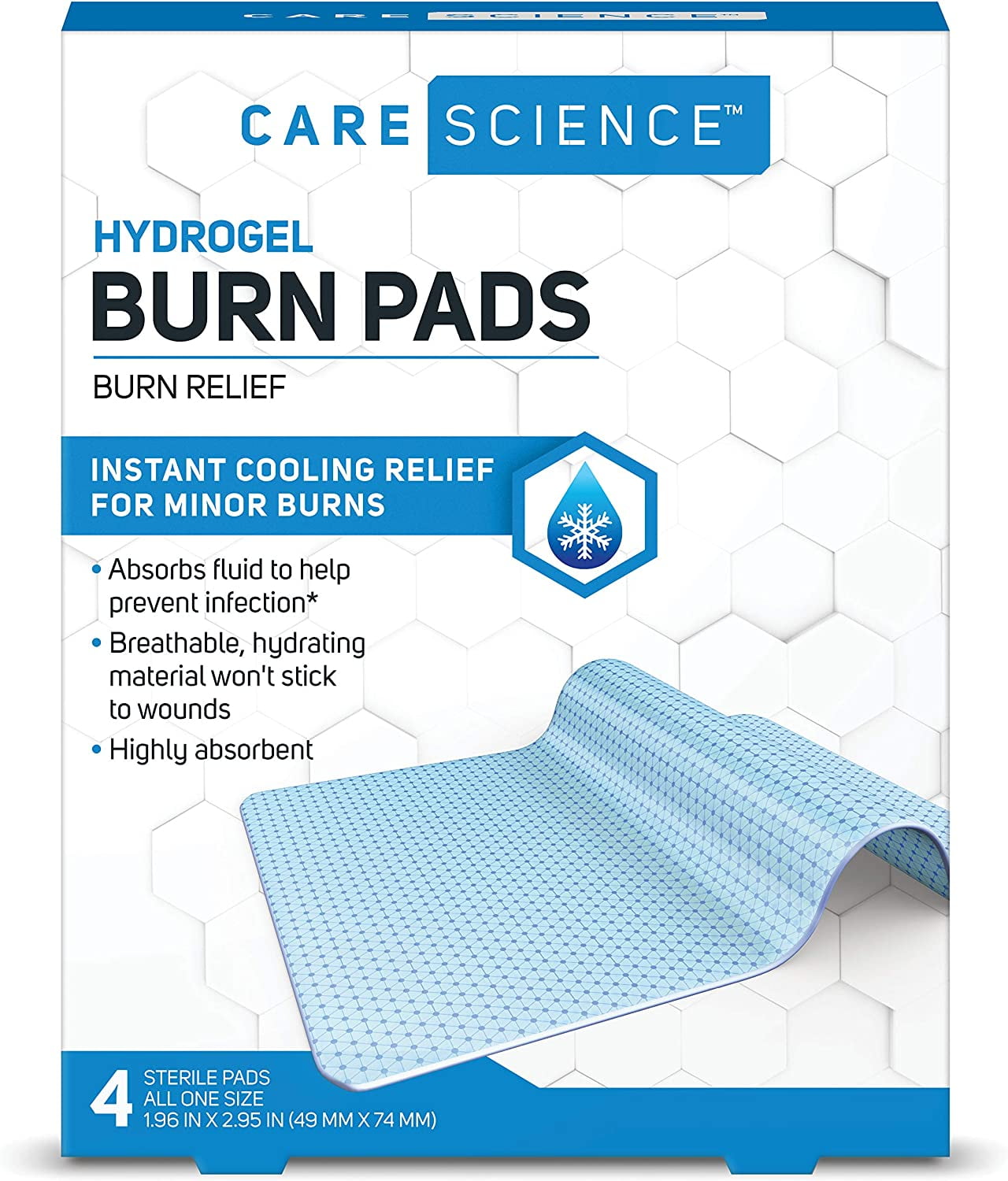 Hydrogel Sterile Burn Dressing Bandage Pads for Burn Relief, 4 ct