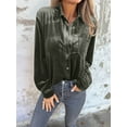 thumbnail image 6 of Womens Winter Velvet Long Sleeve Button Down Casual Tops Shirts Army Green M, 6 of 8