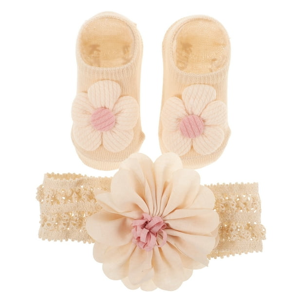 1 Juego de diadema para niñas, calcetines para bebés, banda para el pelo de flores y calcetines, regalo del primer mes para recién nacidos