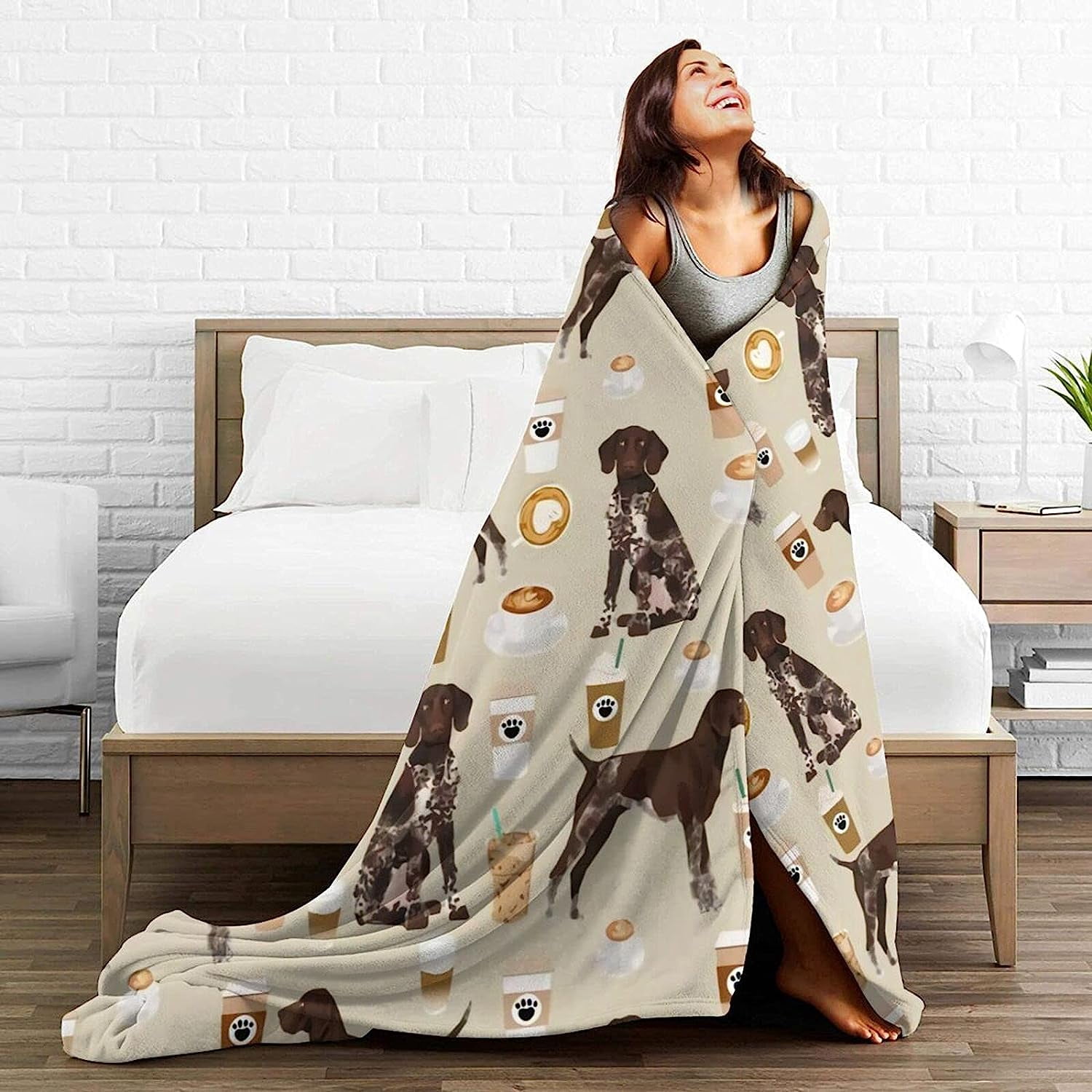 Newhomestyle 3D Flannel Plush Throw Blanket, 60"x50" German Shorthair Pointer Dog Breed Custom Pet Coffee Lover, Super Cozy Air Conditioning Blanket